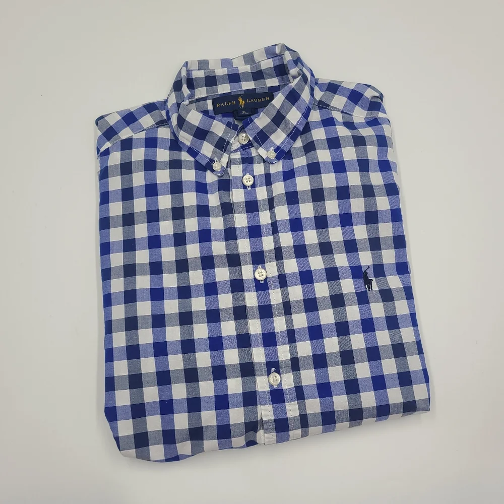 Ralph Lauren boys' blue checkered button down shirt size XL
